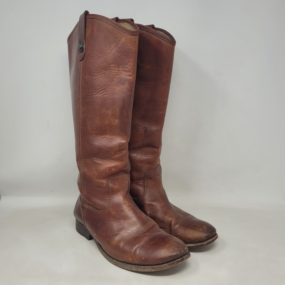 Frye Boots 8B Brown Leather Melissa Button Riding Equestrian Tall 77167 Western